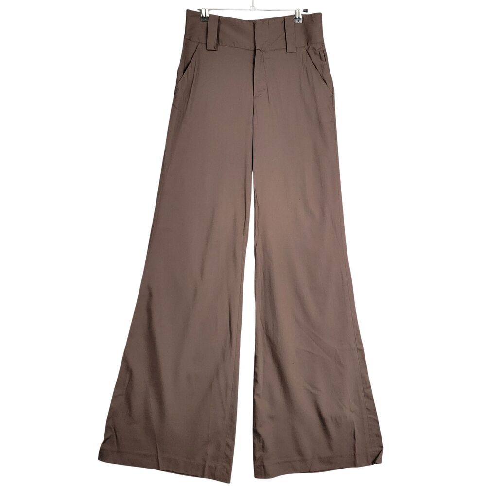 ALICE & OLIVIA Brown Wool Wide Leg High Rise Bell Bottom Trouser Pants SIZE 6